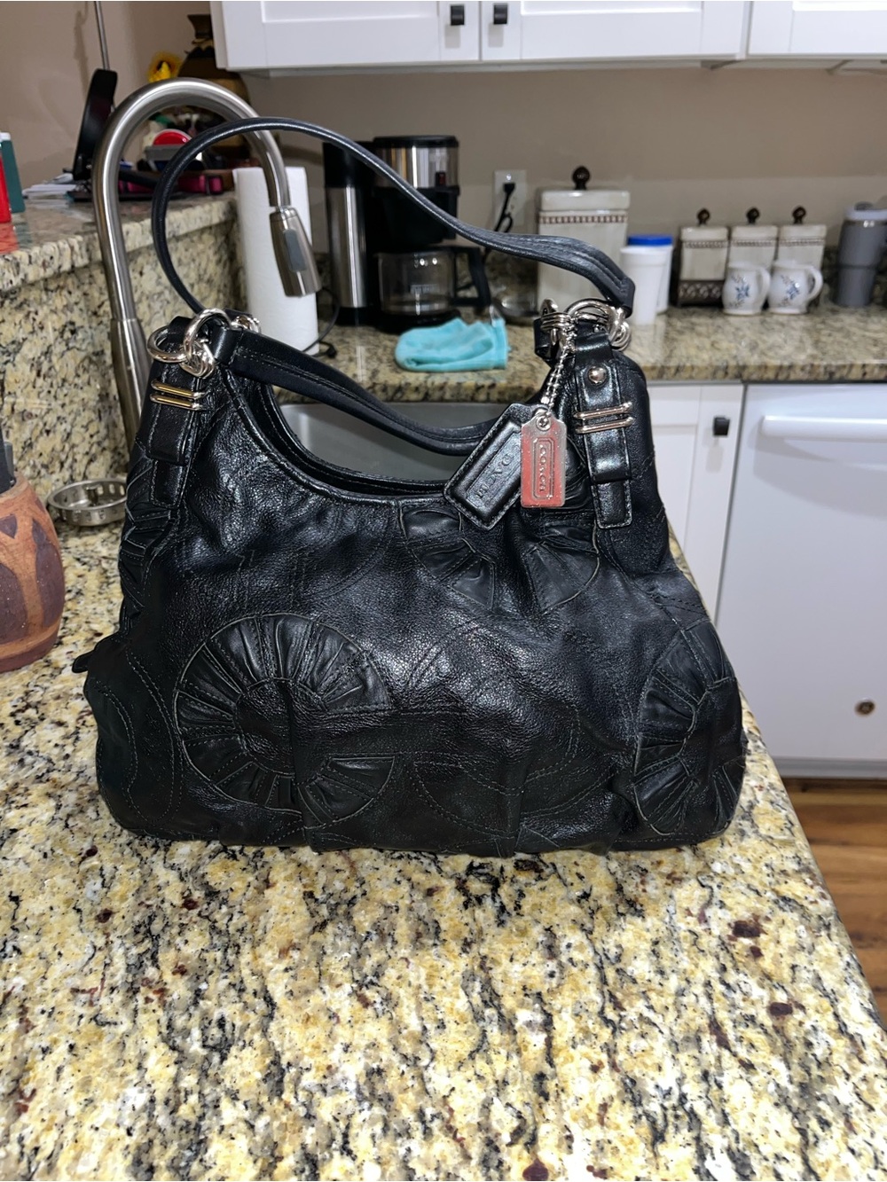 Rare Authentic Y2K Coach Madison Embossed Leather Opt Art MCircular Handbag Rare